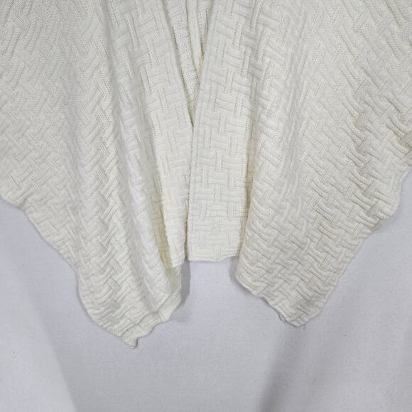 Chico's Basketweave Cardigan Wrap Cape One Size Ivory Acrylic Knit Open Front - Picture 3 of 10